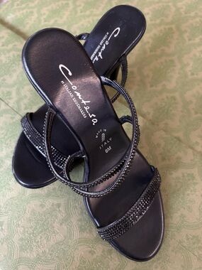 Italian Shoemakers Black Rhinestone Strappy Stiletto Heels